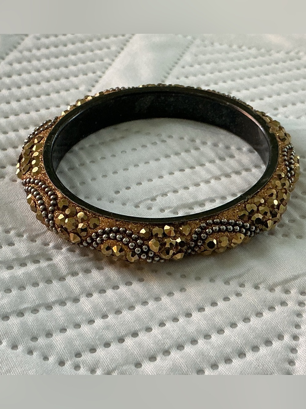Vintage Gold Amber Crystal Bangle Bracelet Silver Beads